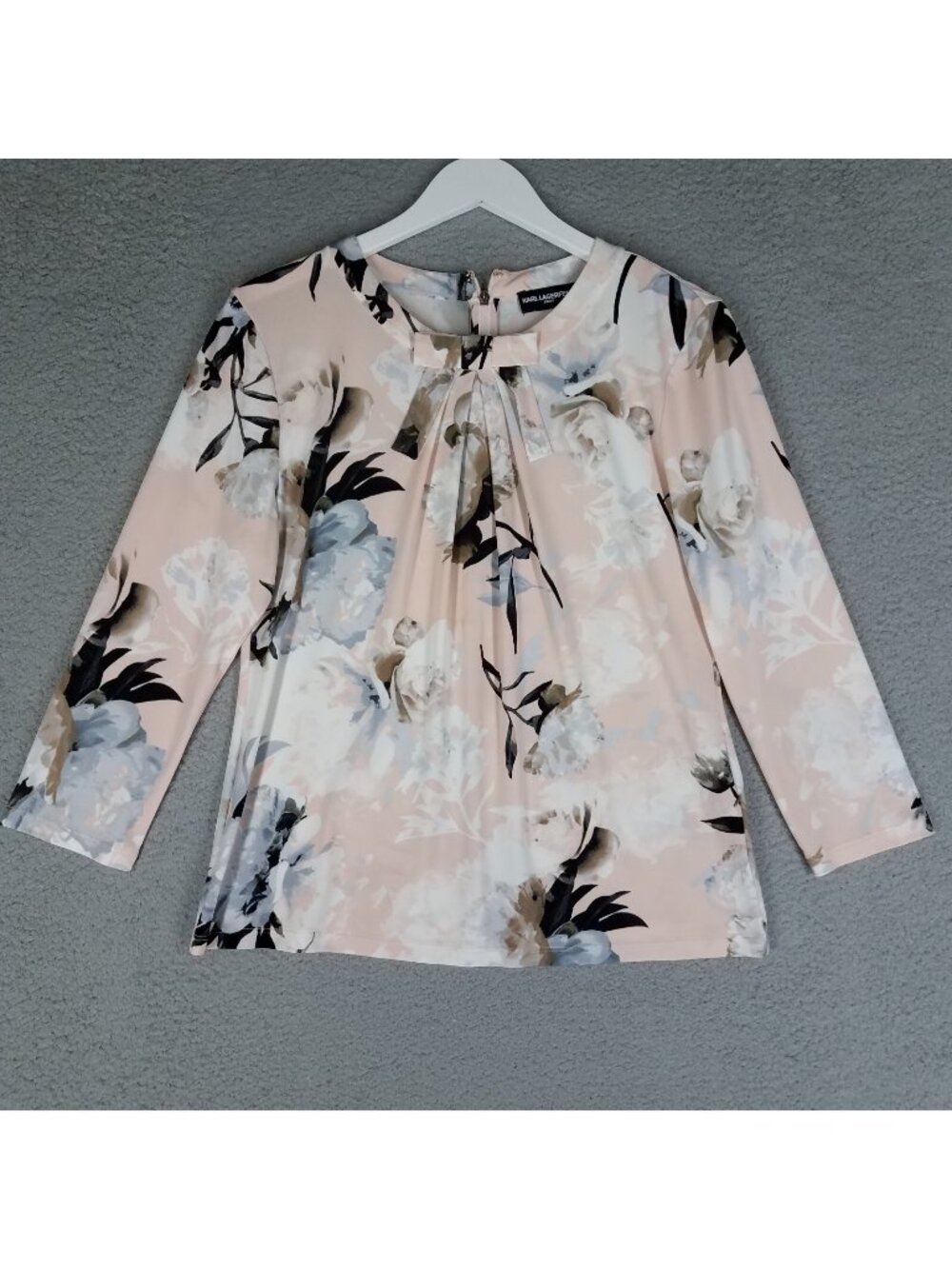 Karl Lagerfeld Blouse Women's Medium Floral Pink Bow Office Career Feminine